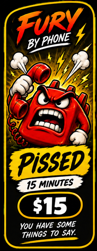 Pissed — 15 minutes, $15